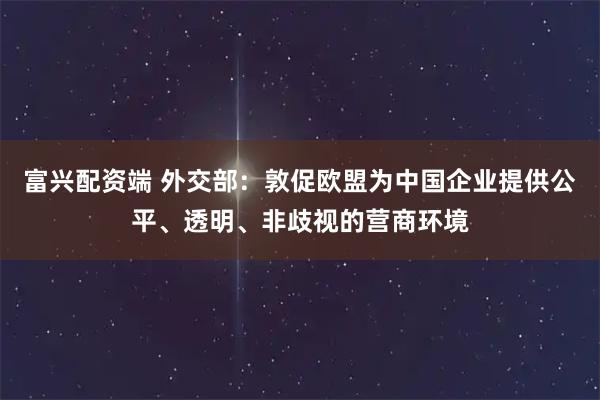 富兴配资端 外交部:敦促欧盟为中国企业提供公平、透明、非歧视的营商环境